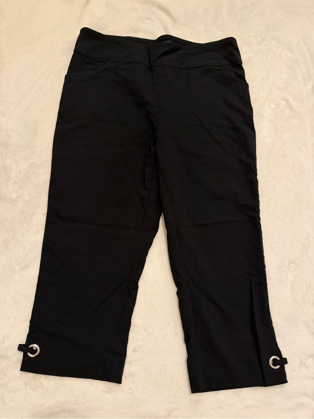 Stretch Black Capri Pants with Hem Grommet Detail